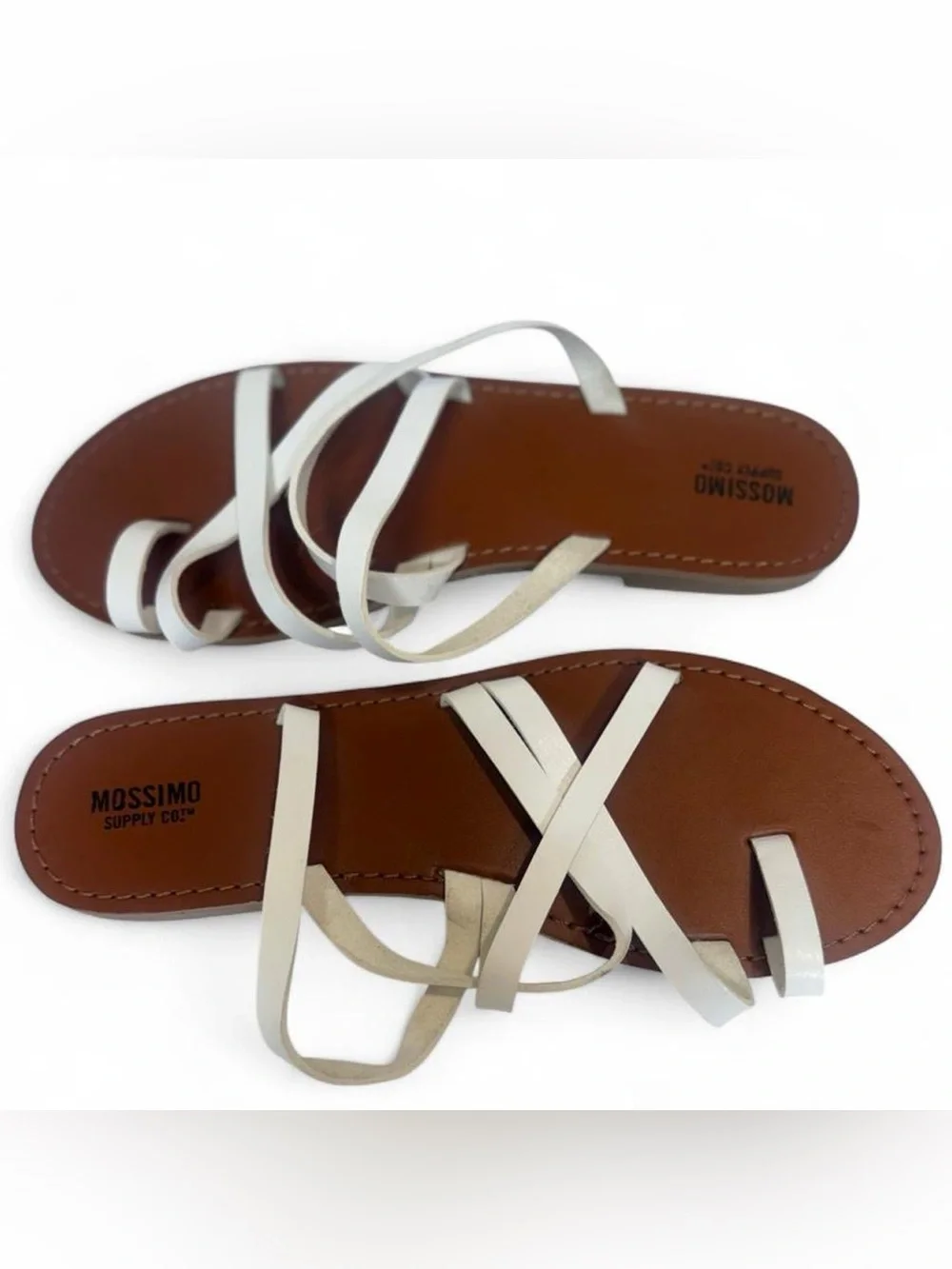Mossimo Supply Co. White Strappy Leather Slide Sandals. New.
